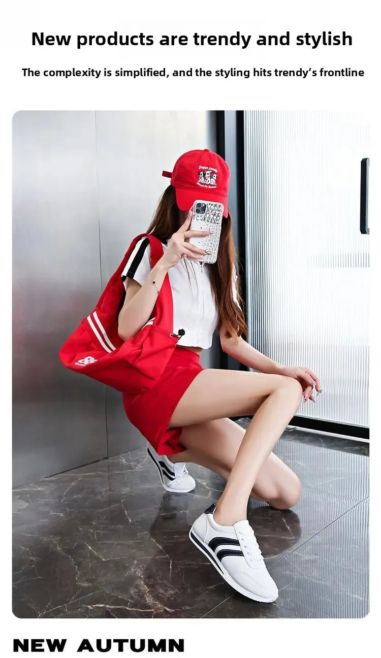 Cross-Border Bestseller Women's Casual Running Shoes Soft Leather Comfortable Bottom Girls White Black Lace-Up Sport Sneakers