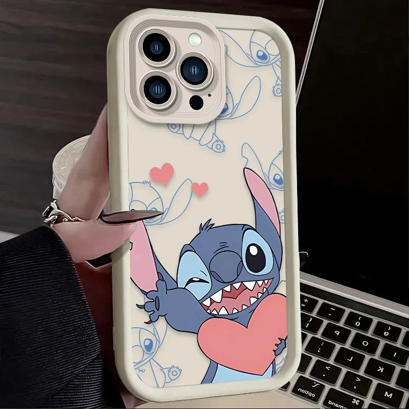 Stitch Angel Couple Soft Phone Case For iPhone 16 16E 15 14 13 12 11 Pro Max X XS X S Max XR SE 2020 SE4 7 8 Shockproof Cover