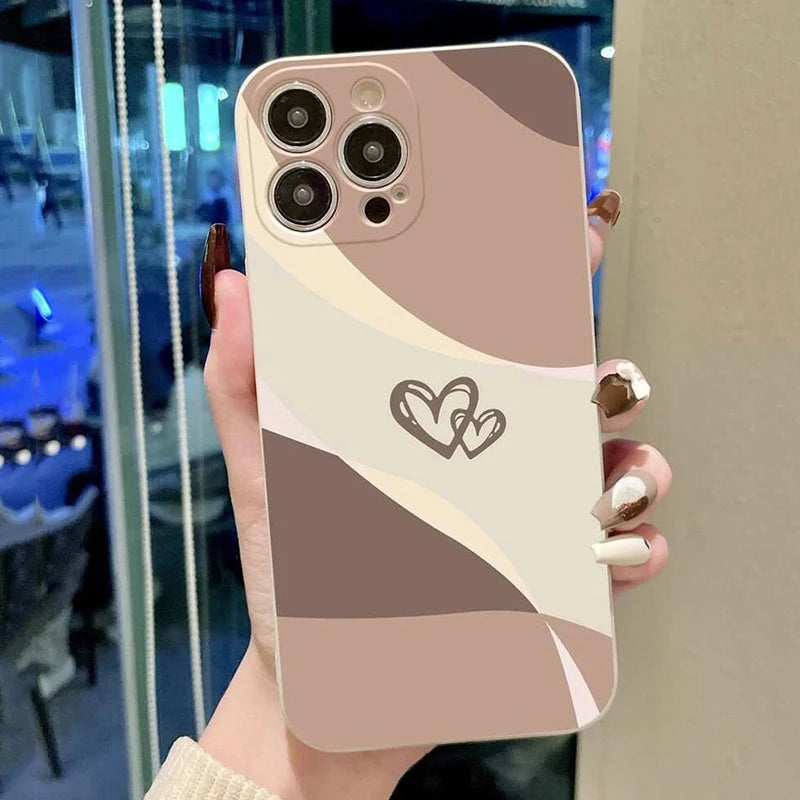 Phone Case For iPhone 17 Air 16 15 14 11 Pro Max 16E 12 13 Pro 7 8 15 16 Plus SE2 Heart Shaped Painted Soft Shockproof Cover