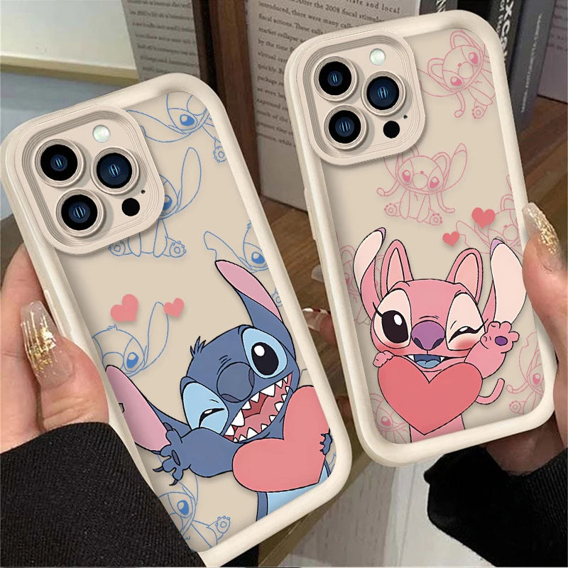 Stitch Angel Couple Soft Phone Case For iPhone 16 16E 15 14 13 12 11 Pro Max X XS X S Max XR SE 2020 SE4 7 8 Shockproof Cover