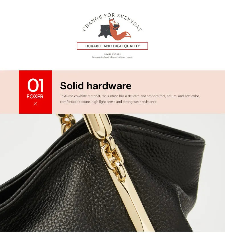 FOXER 2025 New Women's Shoulder Bag Genuine Leather Elegant Female Tote Large Bag Fashion Handbag Commuter Luxury Gift