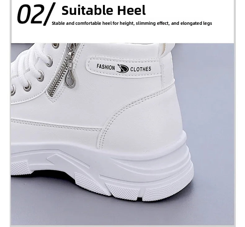 Women's High-Top Boots Spring Autumn Leather Surface Sport Casual Shoes Versatile Leisure White Sneakers