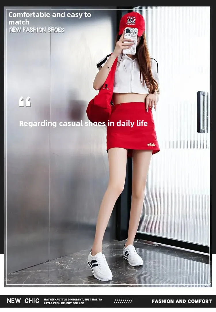 Cross-Border Bestseller Women's Casual Running Shoes Soft Leather Comfortable Bottom Girls White Black Lace-Up Sport Sneakers