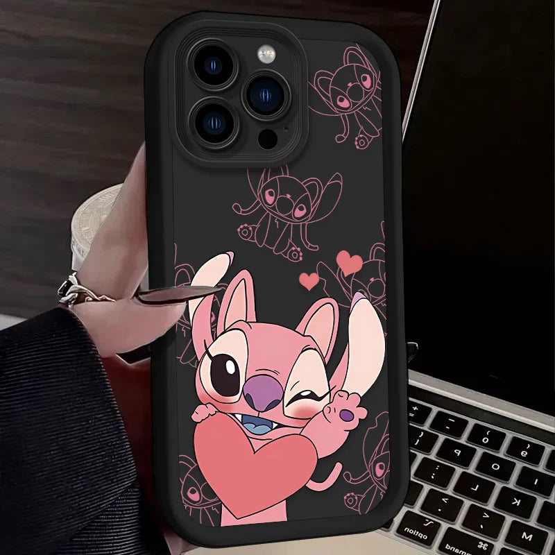 Stitch Angel Couple Soft Phone Case For iPhone 16 16E 15 14 13 12 11 Pro Max X XS X S Max XR SE 2020 SE4 7 8 Shockproof Cover