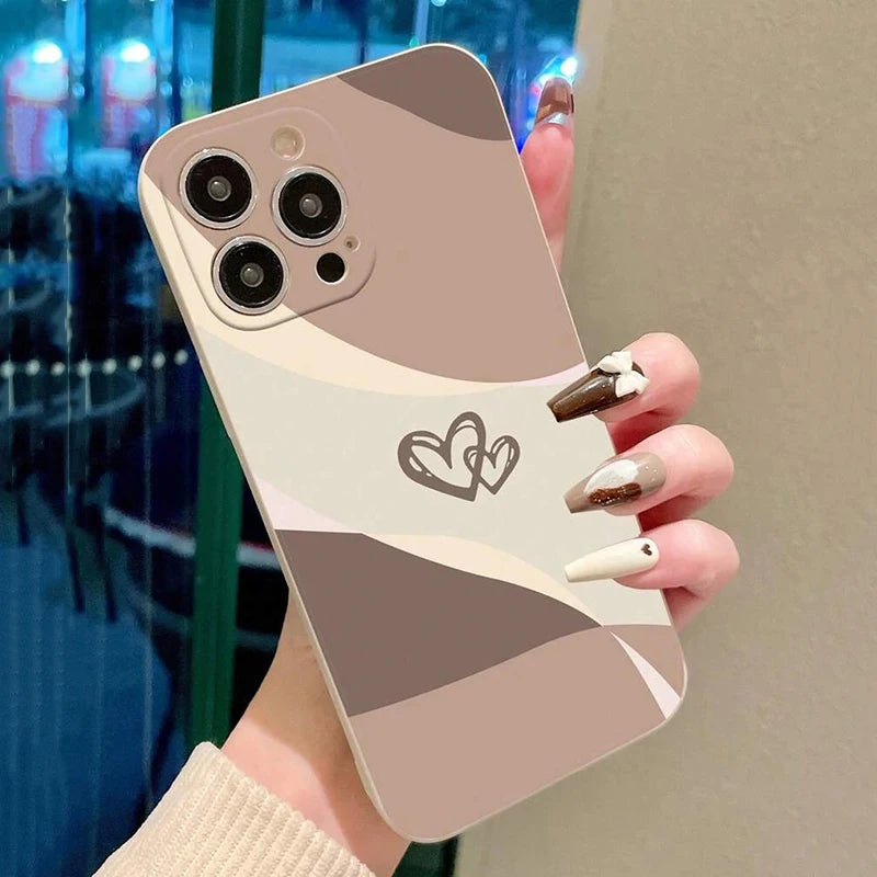 Phone Case For iPhone 17 Air 16 15 14 11 Pro Max 16E 12 13 Pro 7 8 15 16 Plus SE2 Heart Shaped Painted Soft Shockproof Cover