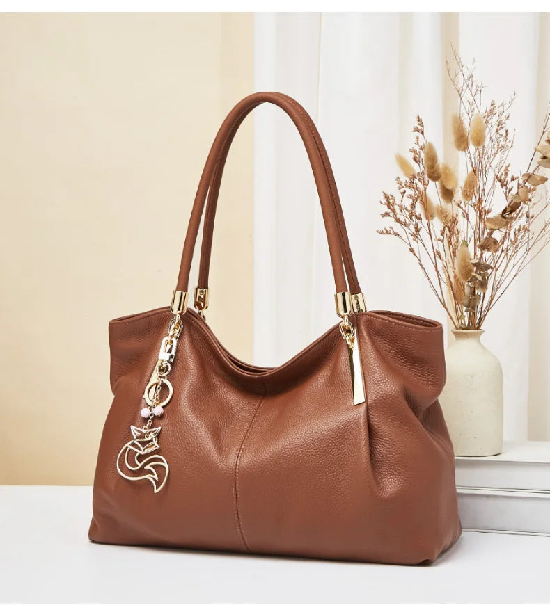 FOXER 2025 New Women's Shoulder Bag Genuine Leather Elegant Female Tote Large Bag Fashion Handbag Commuter Luxury Gift