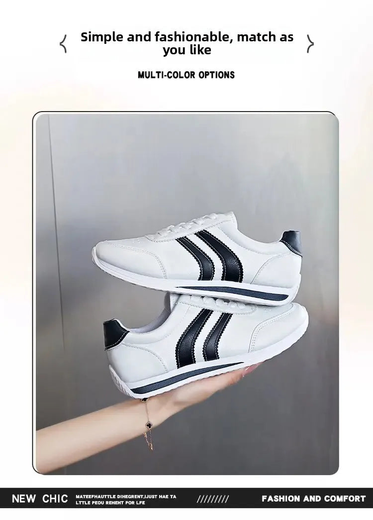 Cross-Border Bestseller Women's Casual Running Shoes Soft Leather Comfortable Bottom Girls White Black Lace-Up Sport Sneakers
