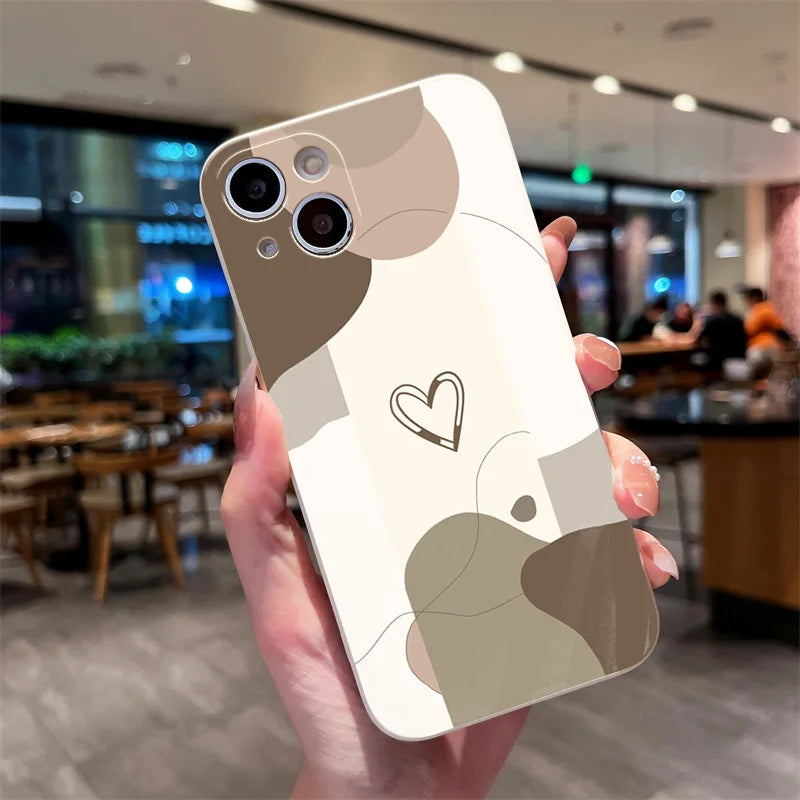Phone Case For iPhone 17 Air 16 15 14 11 Pro Max 16E 12 13 Pro 7 8 15 16 Plus SE2 Heart Shaped Painted Soft Shockproof Cover