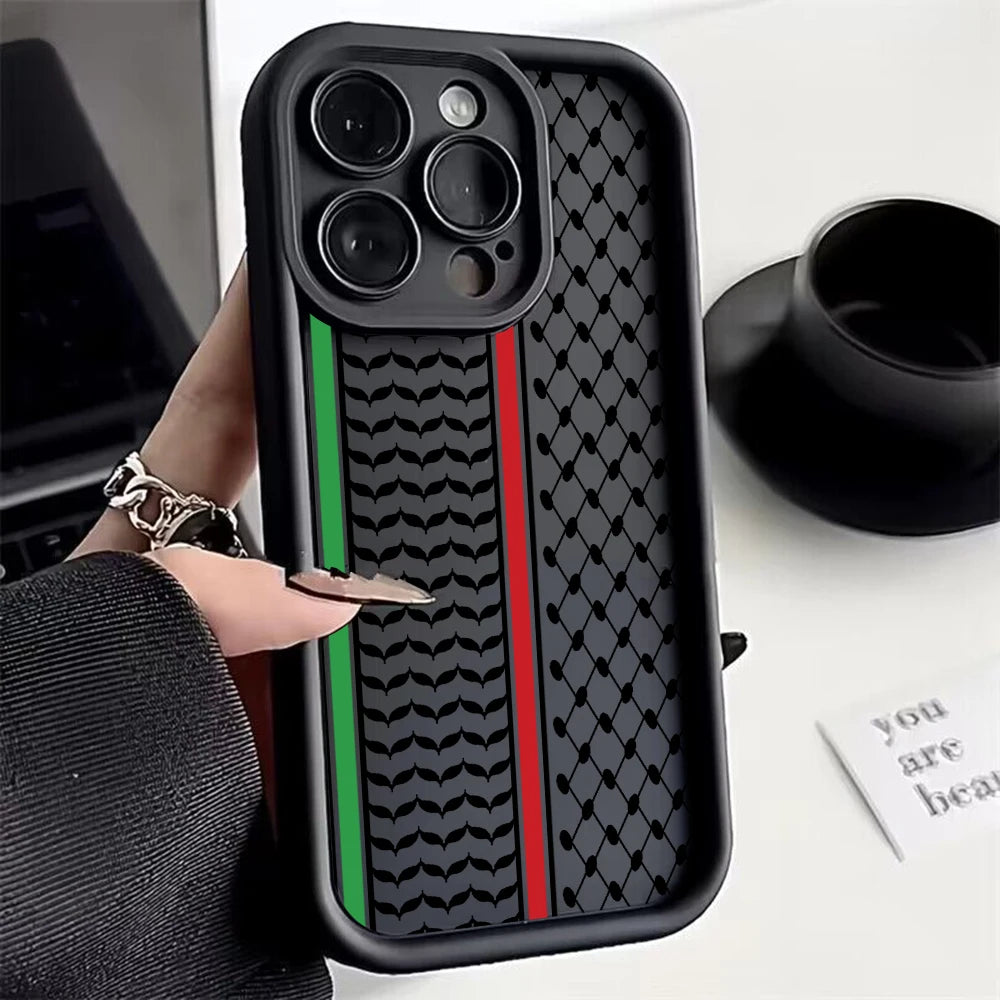 Hattah Keffiyeh Phone Case for IPhone 15 14 13 12 11 Pro Max Mini XR XS X 7 8 Plus Soft TPU Back Cover With Hand Strap