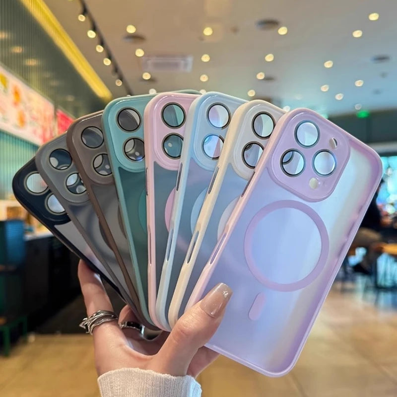 Luxury Magsafe Magnetic Translucence Matte Phone Case For iPhone 11 12 13 14 15 16 Pro Max Bumper Lens Protector On 14Plus Cover