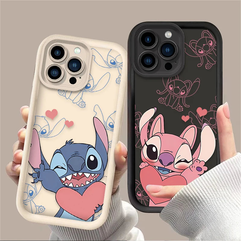 Stitch Angel Couple Soft Phone Case For iPhone 16 16E 15 14 13 12 11 Pro Max X XS X S Max XR SE 2020 SE4 7 8 Shockproof Cover
