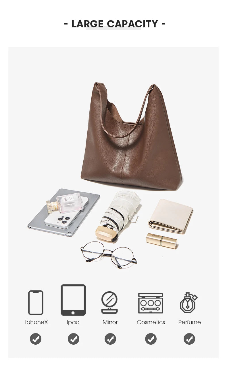 FOXER Minimalism Split Leather Women Shoulder Underarm Bag 2025 New Solid Casual Hobo Bag Female Daliy Tote Bag Purse