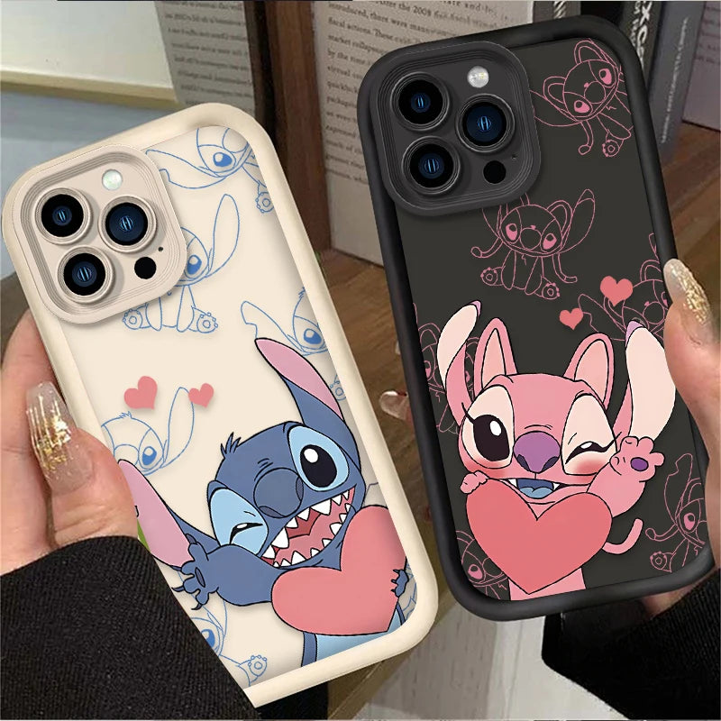 Stitch Angel Couple Soft Phone Case For iPhone 16 16E 15 14 13 12 11 Pro Max X XS X S Max XR SE 2020 SE4 7 8 Shockproof Cover