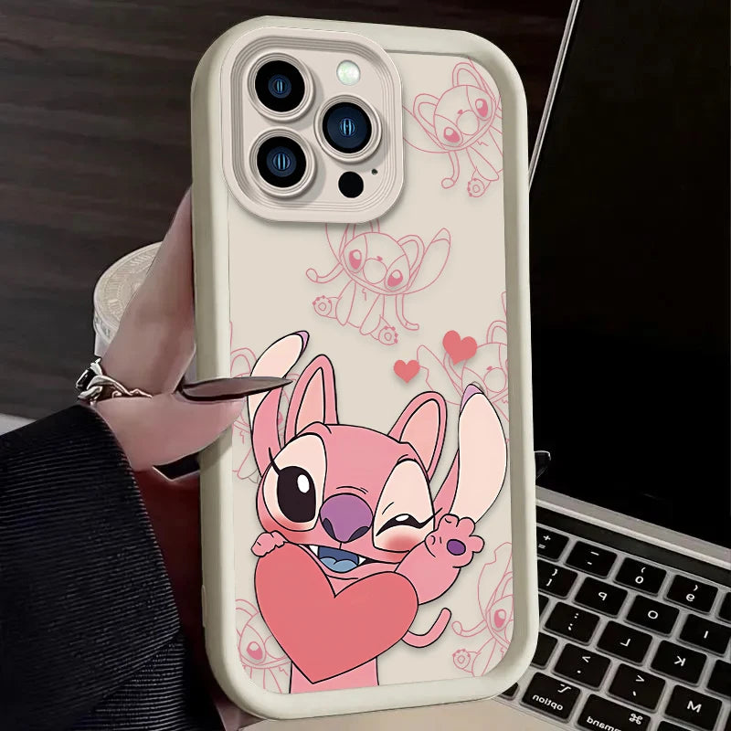 Stitch Angel Couple Soft Phone Case For iPhone 16 16E 15 14 13 12 11 Pro Max X XS X S Max XR SE 2020 SE4 7 8 Shockproof Cover