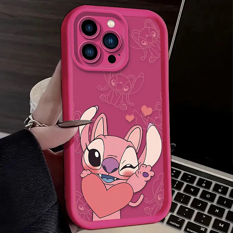 Stitch Angel Couple Soft Phone Case For iPhone 16 16E 15 14 13 12 11 Pro Max X XS X S Max XR SE 2020 SE4 7 8 Shockproof Cover