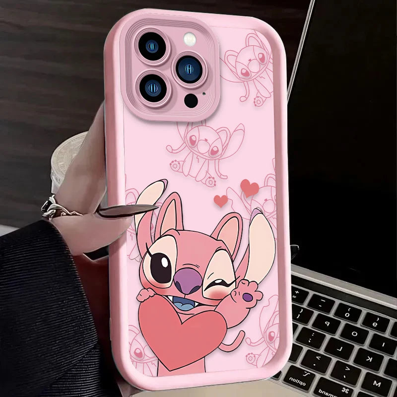 Stitch Angel Couple Soft Phone Case For iPhone 16 16E 15 14 13 12 11 Pro Max X XS X S Max XR SE 2020 SE4 7 8 Shockproof Cover