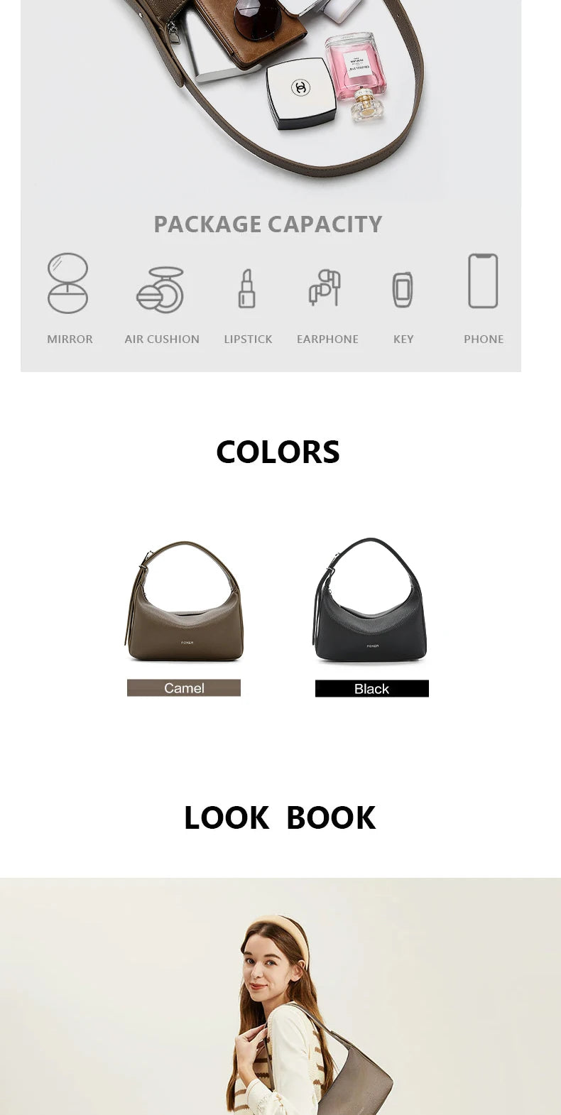 FOXER Casual Women Shoulder Underarm Bag 2025 New Summer Hobo Bag Female Crossbody Handbag Purse with Logo Pillow Bag as Gift
